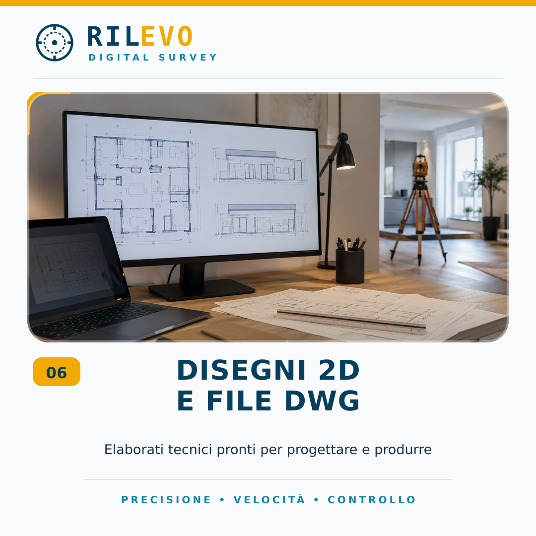 Postazione tecnica con disegni 2D e file DWG ricavati dal rilievo digitale
